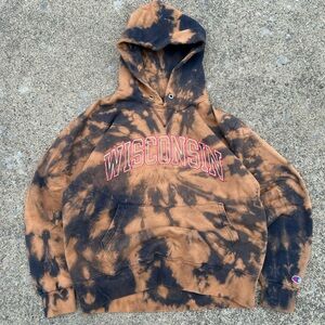 90’s vintage Champion Wisconsin Tie-Dye Hoodie - Brown & Black